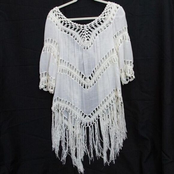Paradise USA 70s Style Hippie Boho Gypsy Festival Long Crochet Vest Fringes M/L - Picture 2 of 9